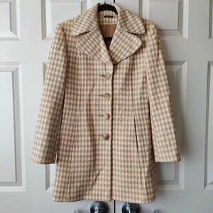 Vintage Cashmere Wool Houndstooth Single Breasted Coat Womens 4 Italy Old Money